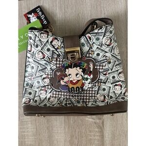 Betty Boop LANY Shoulder Bag Womens Brown Cartoon Money Print Purse New Tags